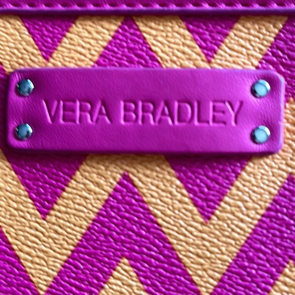 Vera Bradley Crossbody Purse Ziggy Zags Pink and Yellow Chevron Leather - Picture 12 of 12